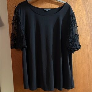 Catherines Black Floral Lace Sleeve Blouse